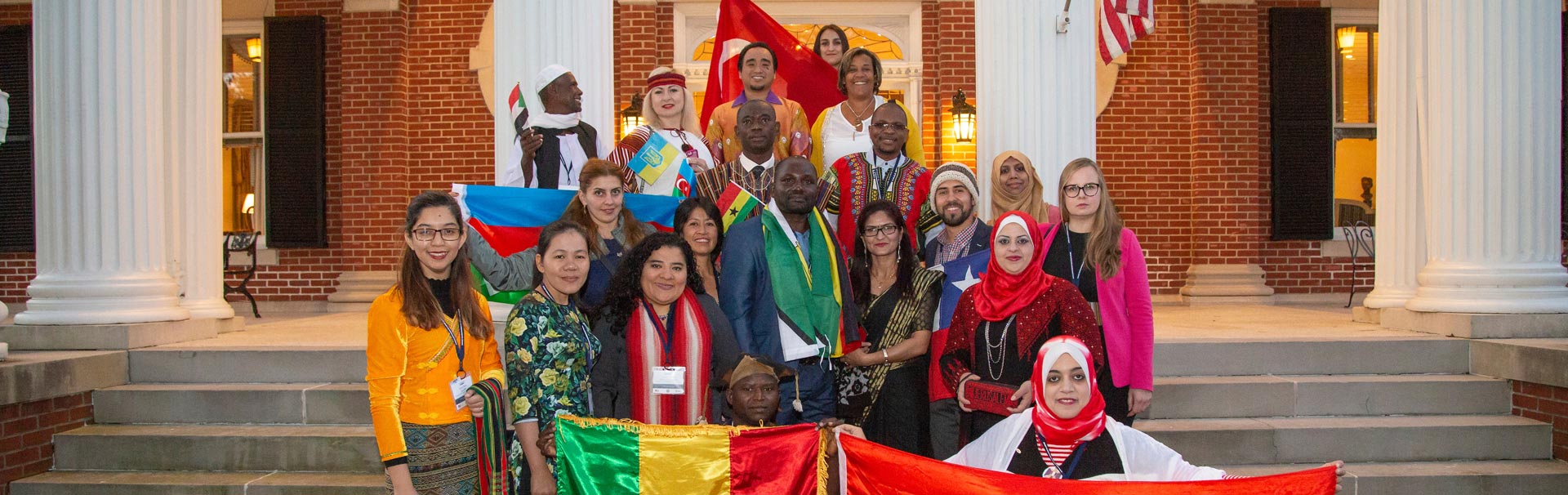 group of people holding flags