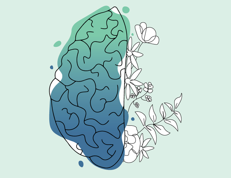 A brain and flowers graphic