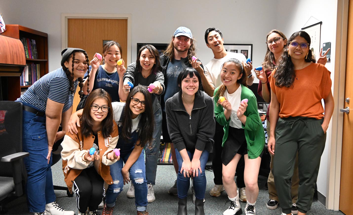 Group of people posing for egghunt