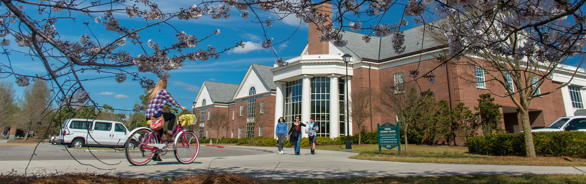 Outside of bookstore in Fisher during spring