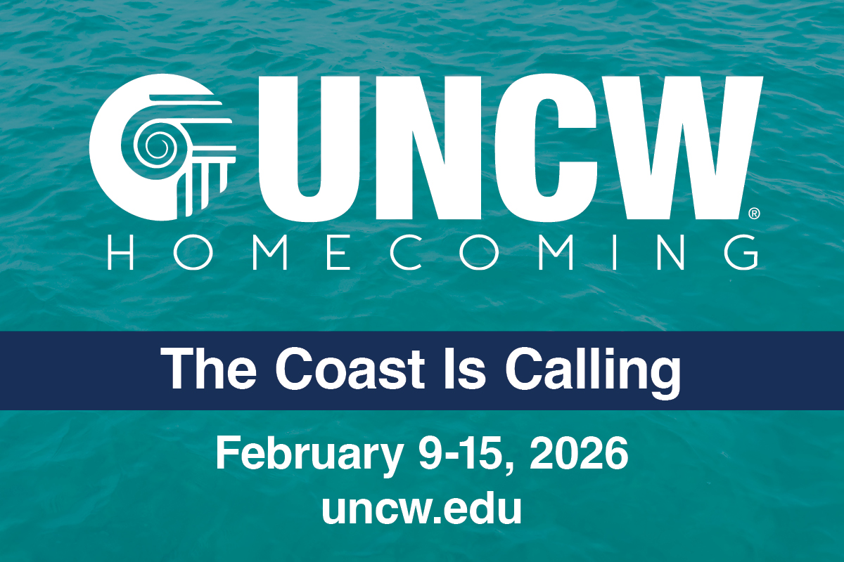 Graphic reading UNCW Homecoming -- The Coast Is Calling. February 9-15, 2026. uncw.edu