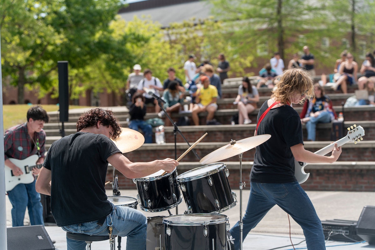Band plays on the amphitheatre stage