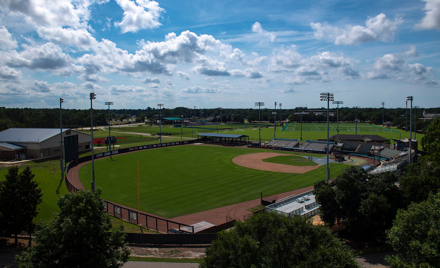 An aerial view of the baseball field on UNCW's campus.