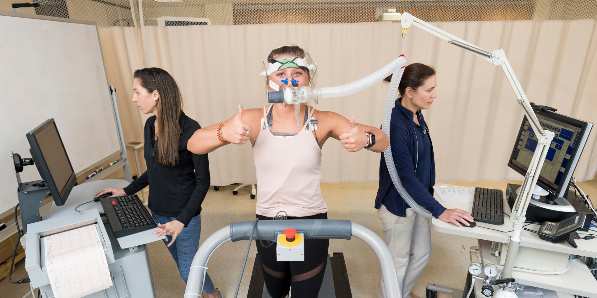 A student shows off technology in the SHAHS Exercise Science Lab