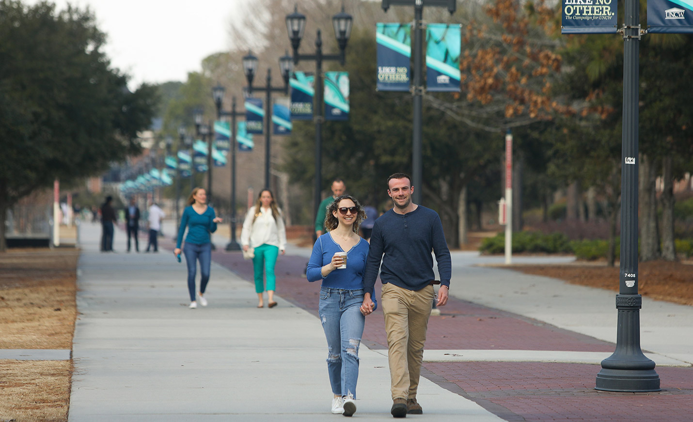 People walking down Chancellor's Walk