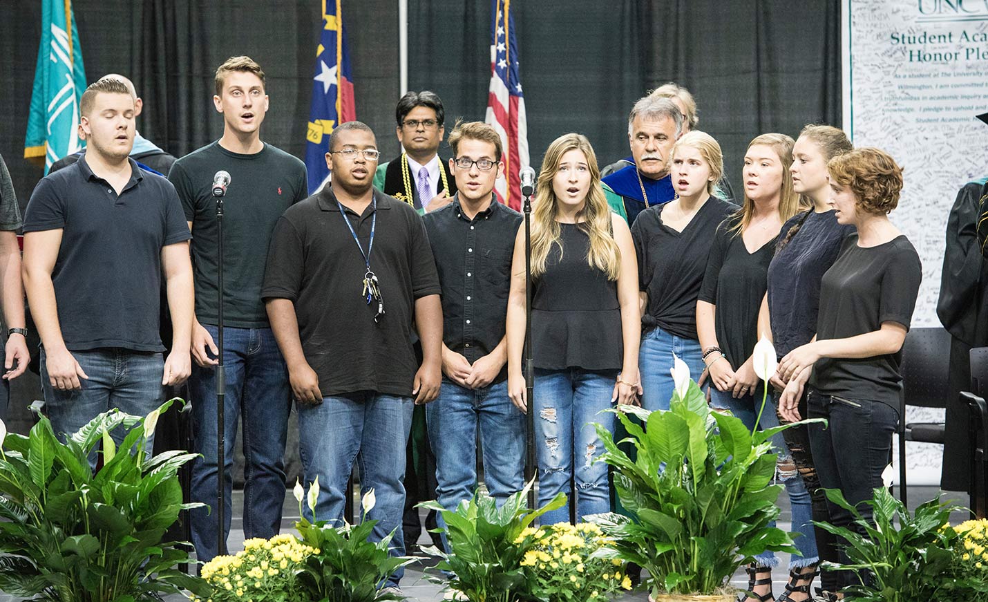 a capella singers performing at commencement