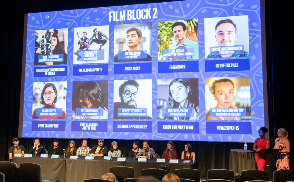 panel of film students from various colleges and what their films were nominated for