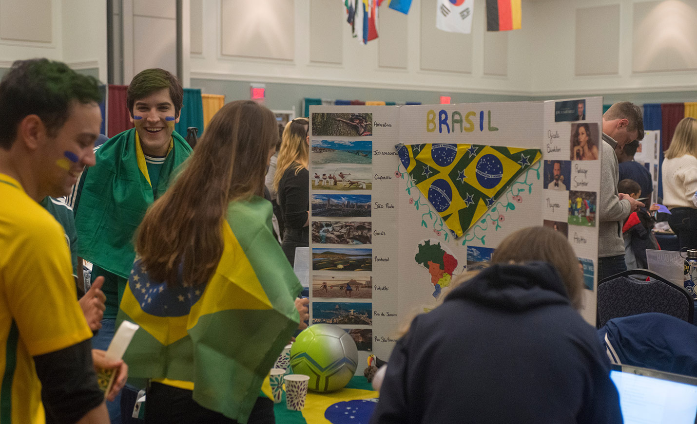 Students at the Brazil booth at the Intercultural Festival