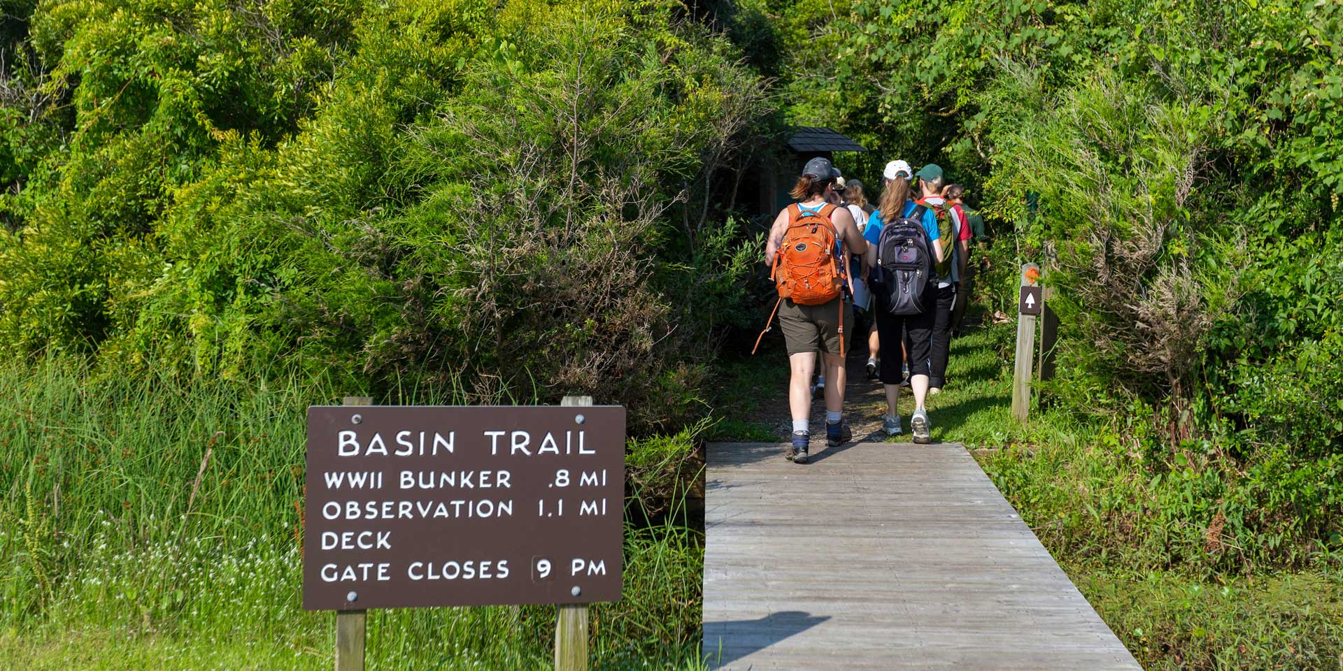 Students entering the Fort Fisher Basin Trail