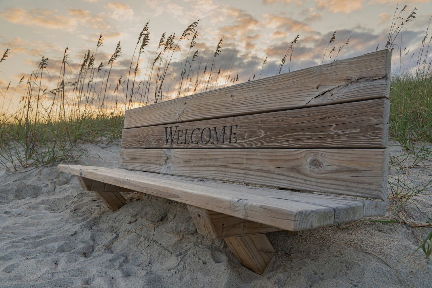 Welcome bench at Wrightsville Beach.