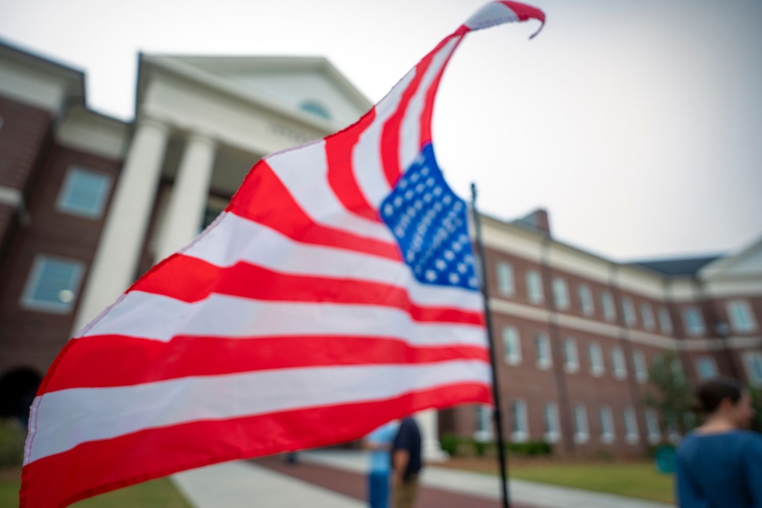 An American flag on campus.