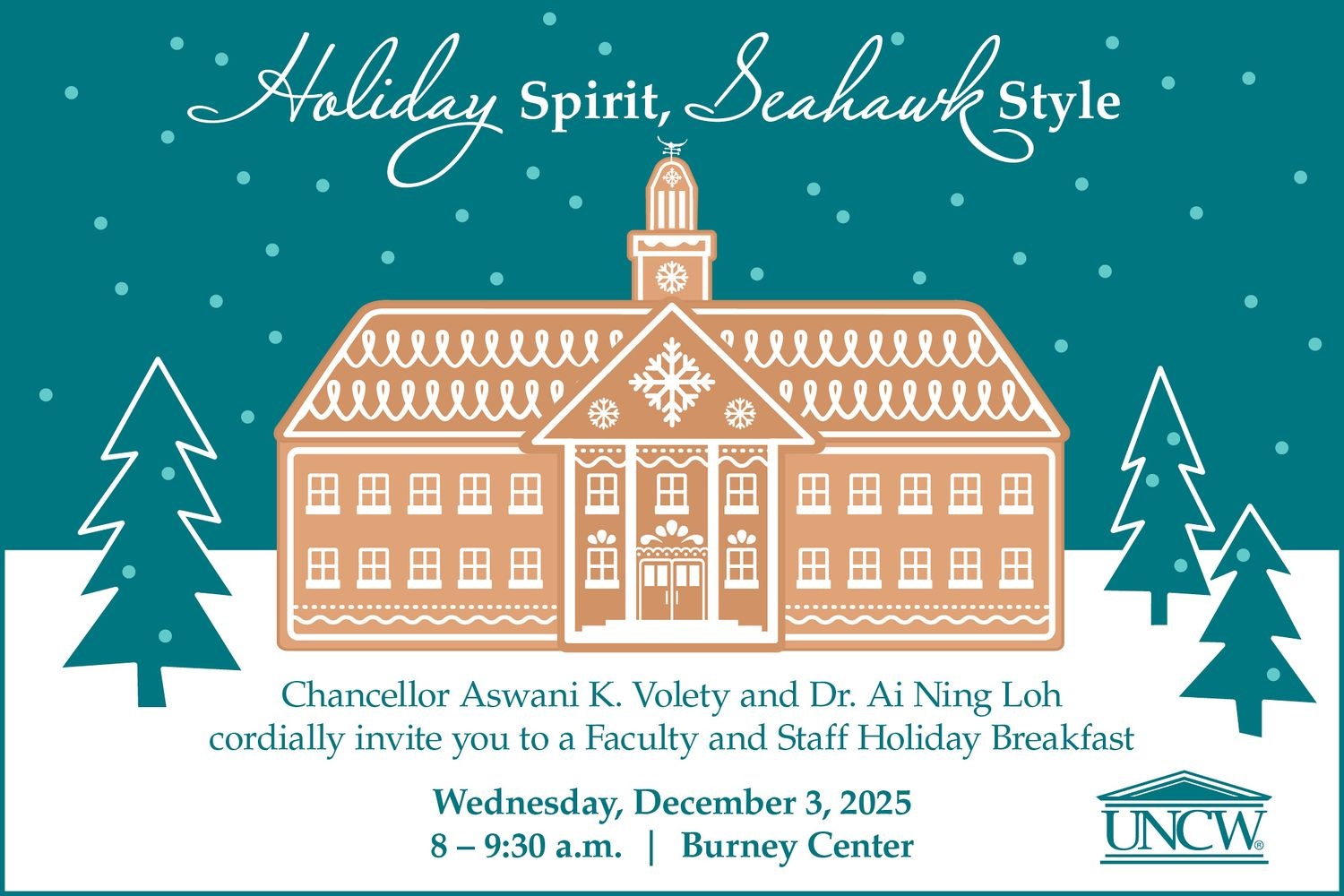 Faculty and staff holiday breakfast invitation.