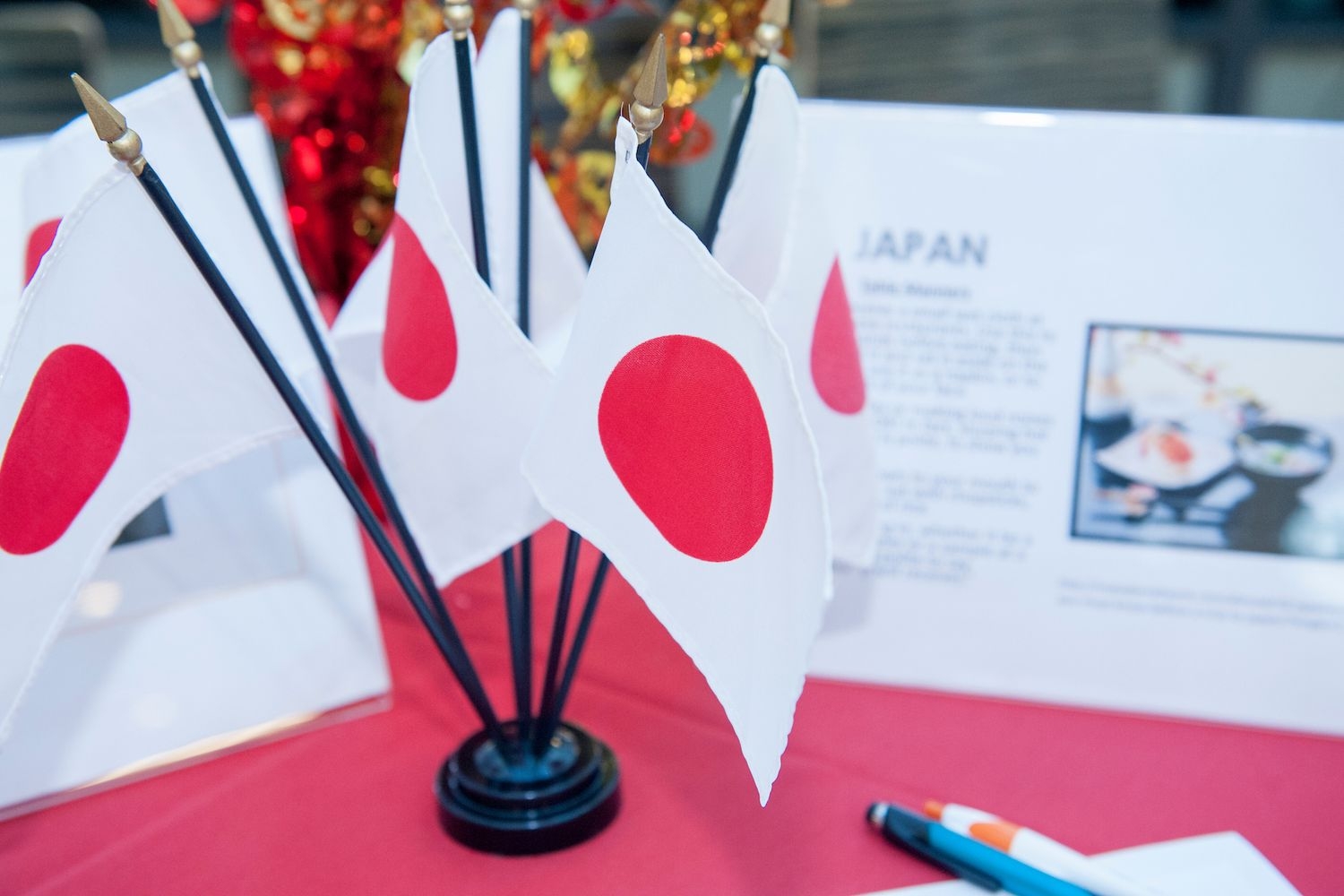 Japanese flags on display at a Lunar New Year celebration at UNCW