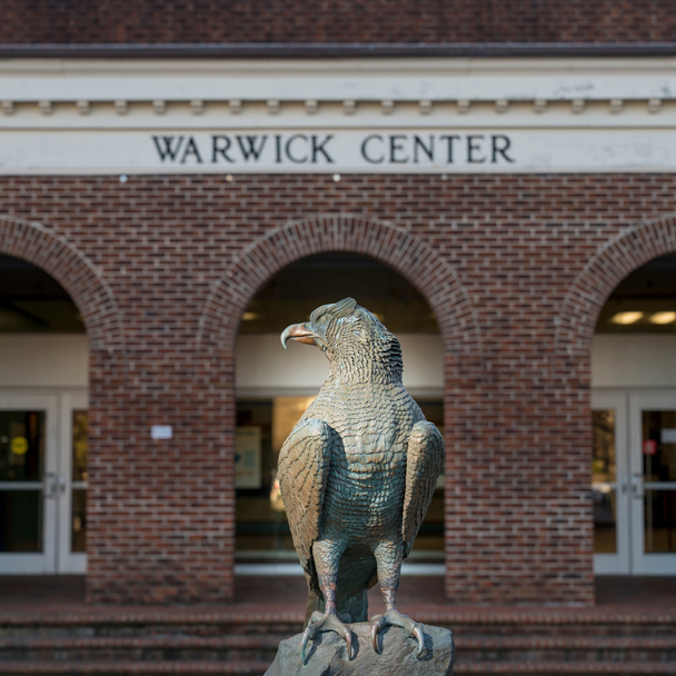 Seahawk statue in front of the Warwick Center