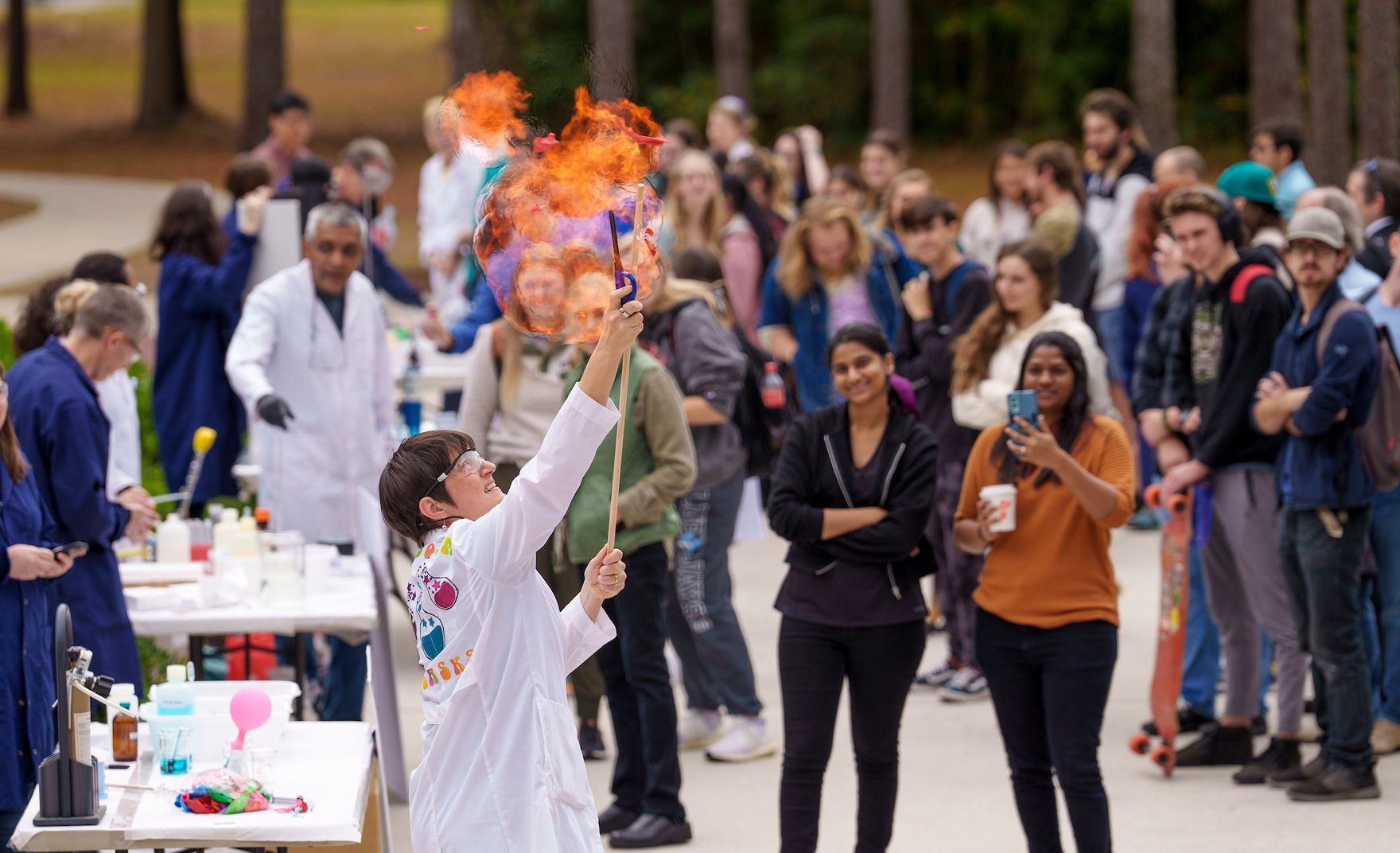 performing chemistry on the sidewalk