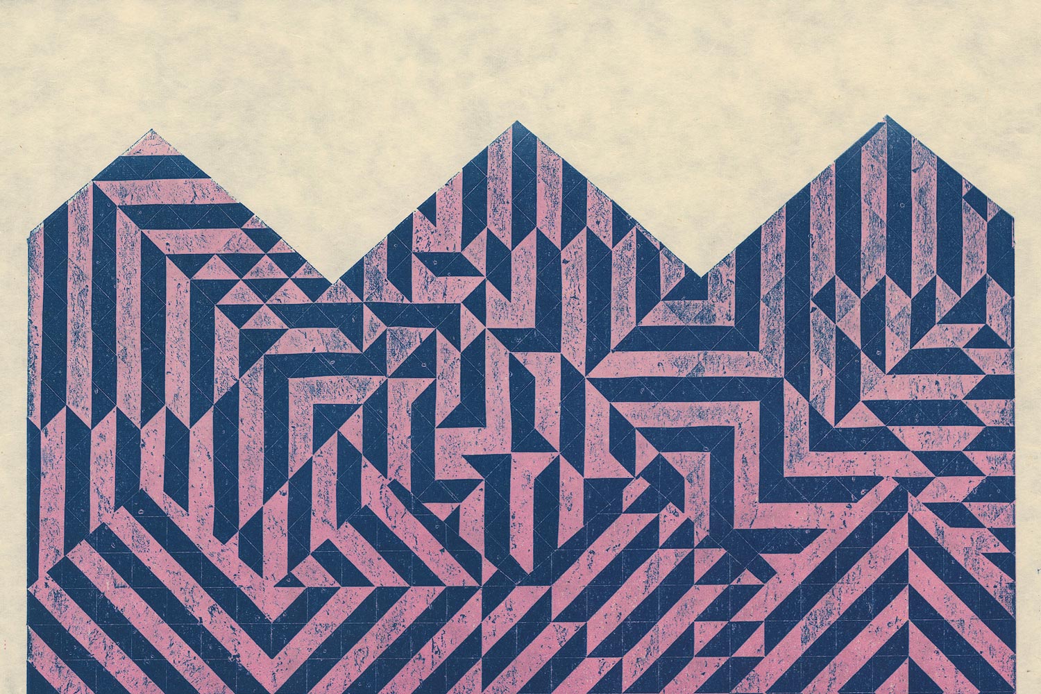 Relief Print, navy blue and pink shapes