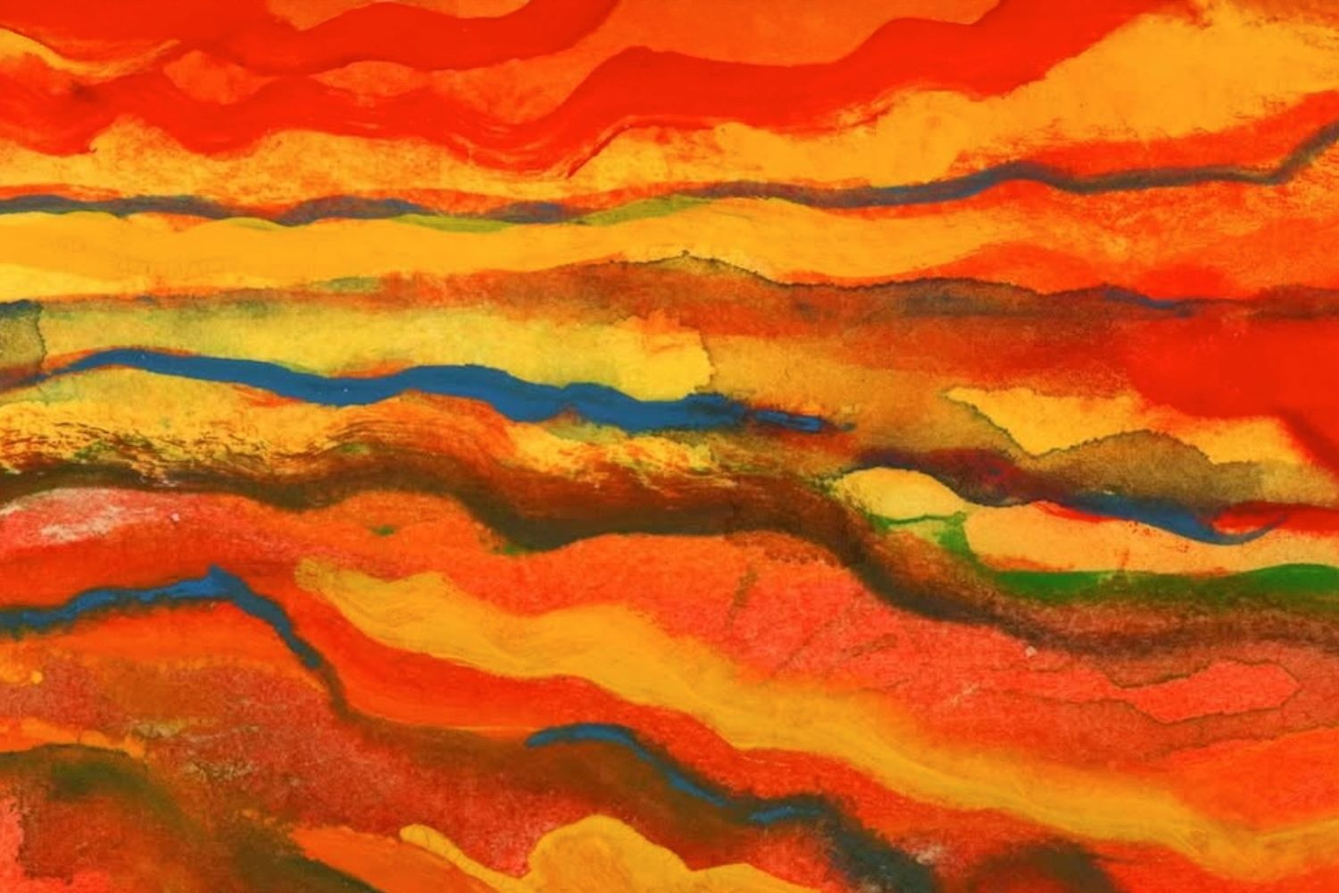 Bright red, orange, and yellow waves are depicted in a still from the film "Flare"
