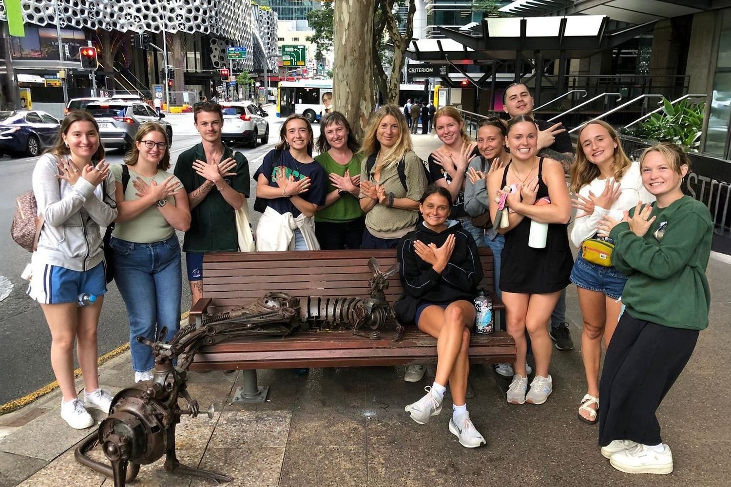 A group of UNCW students pose on the streets of Brisbane, Australia
