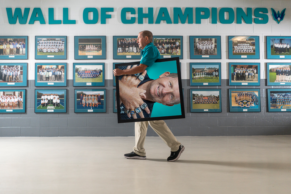 Joe Browning has racked up impressive stats during his 37 years as a collegiate athletic administrator at UNCW. Photo illustration: Jeff Janowski and Michael Spencer