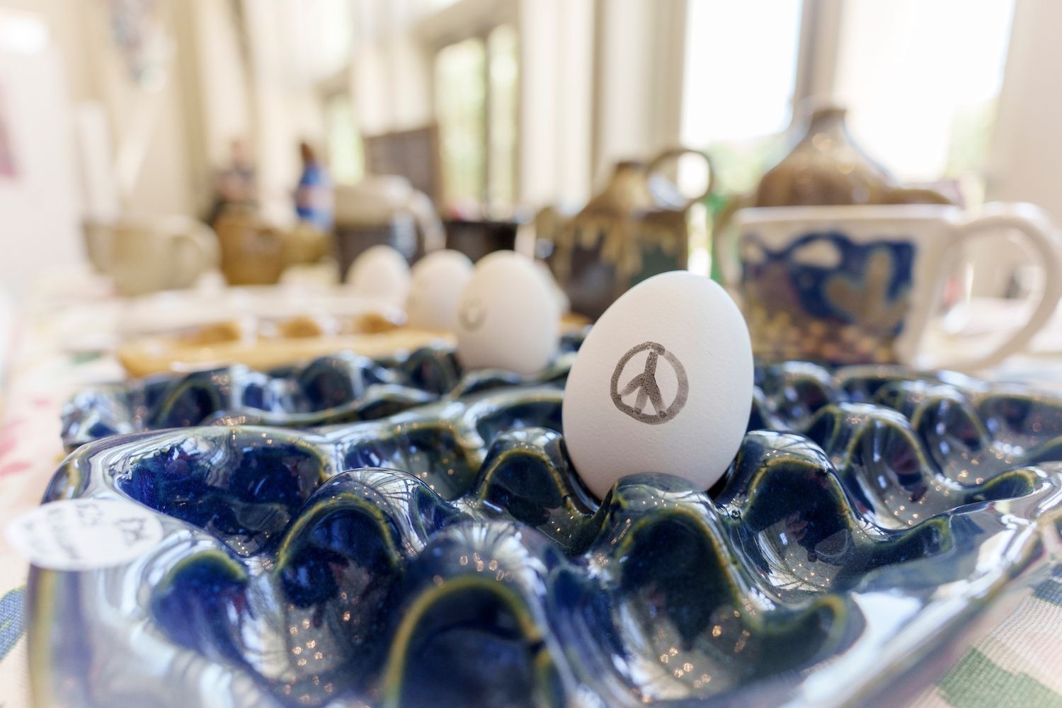 Egg with a peace sign painted on it