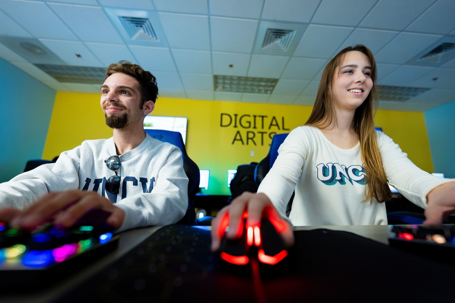 Digital Arts students working on computers