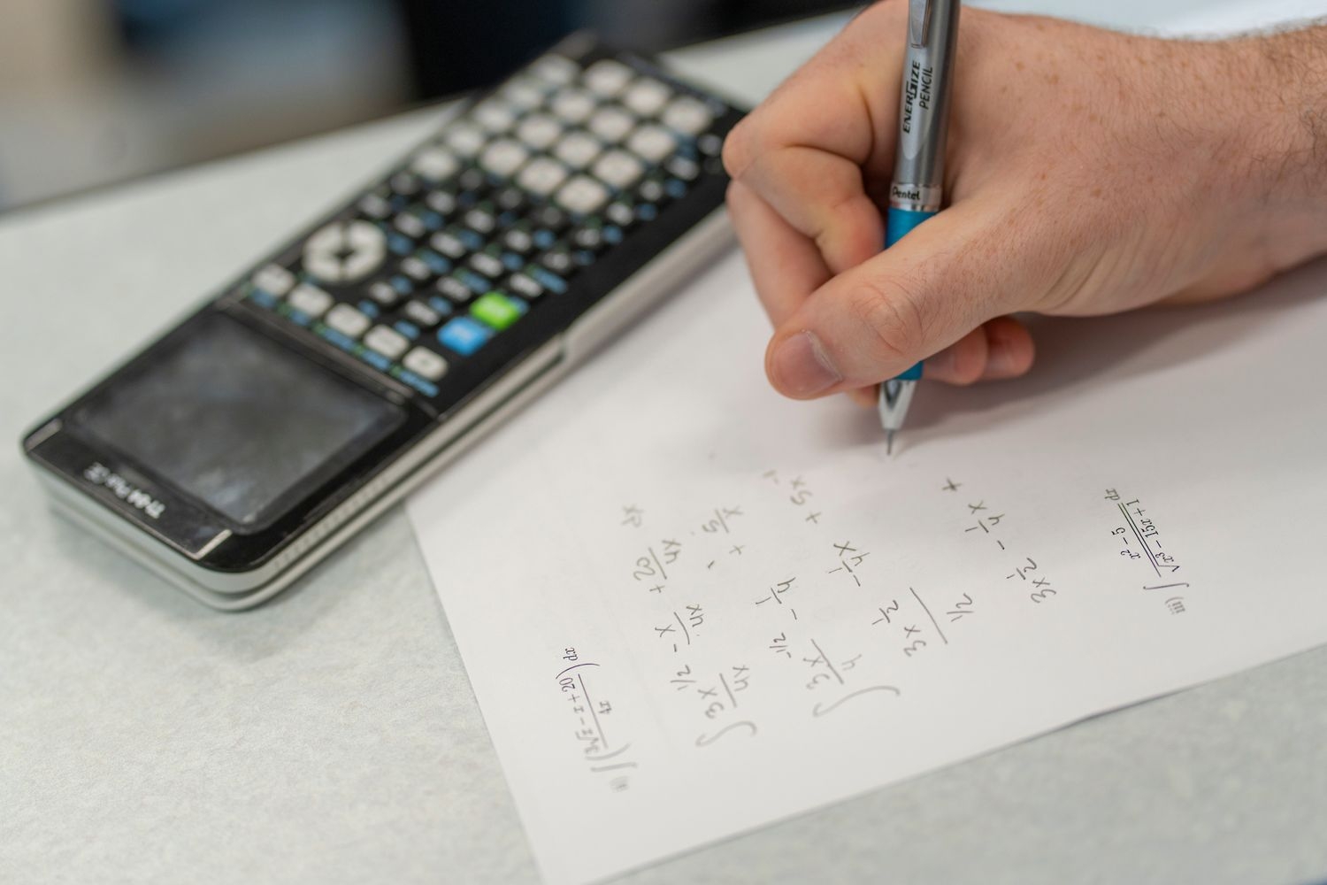 Calculator and pencil