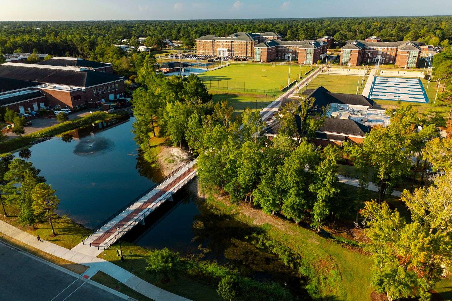 Aerial view of shoreline sports complex and student village