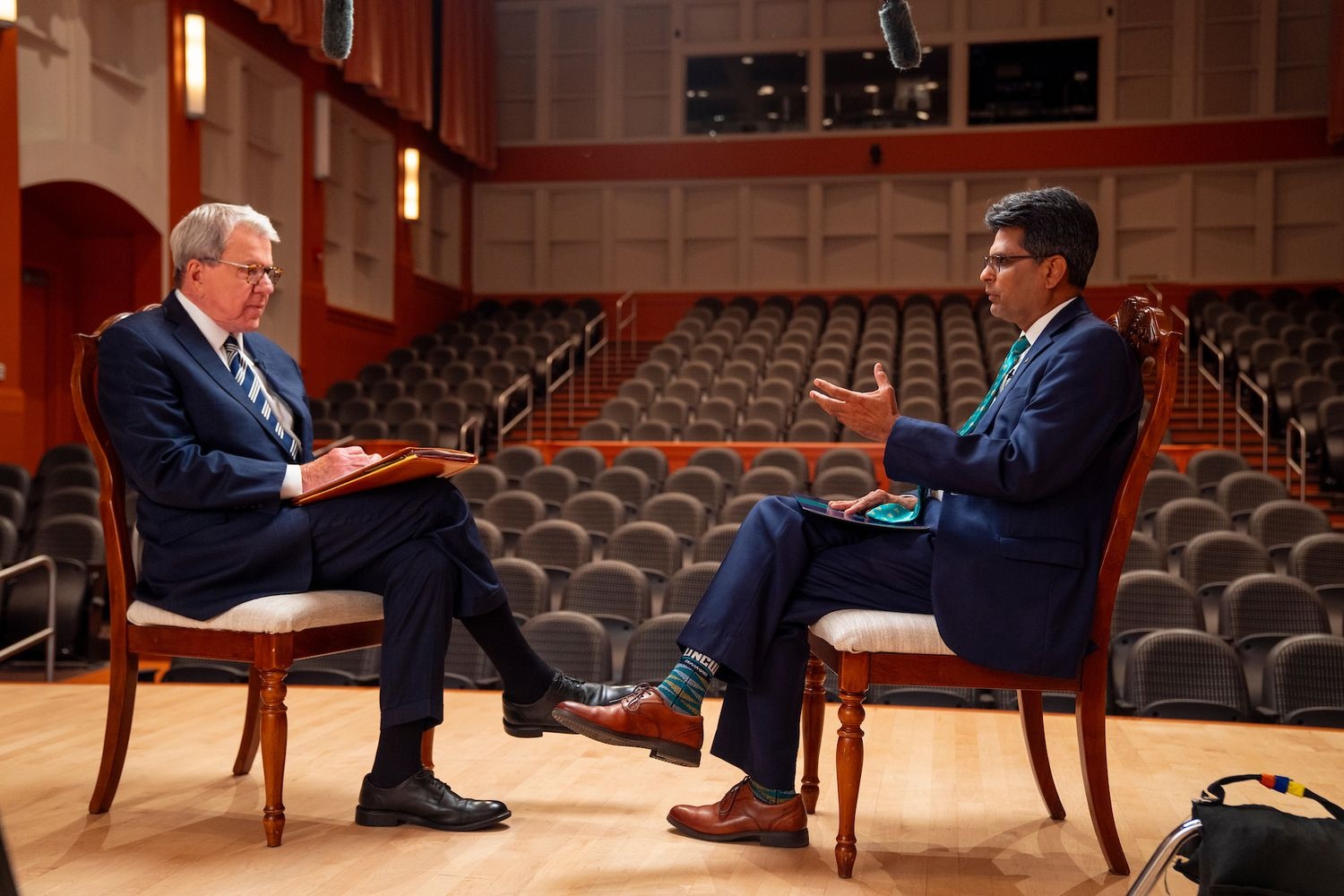 David Crabtree and Chancellor Volety in on the Beckwith Recital Hall stage