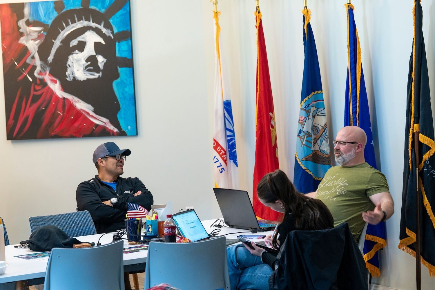 Students at Veterans Hall studying together