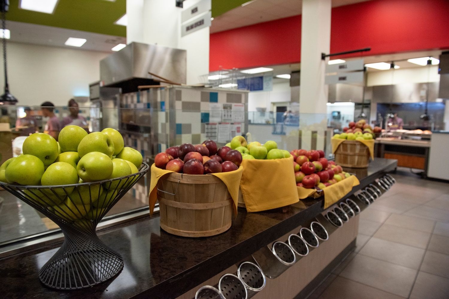 Bowls of apples on a table in Wagoner Hall