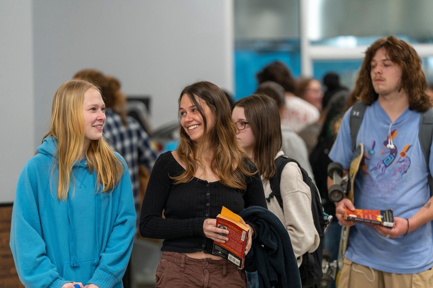 Students talking between classes