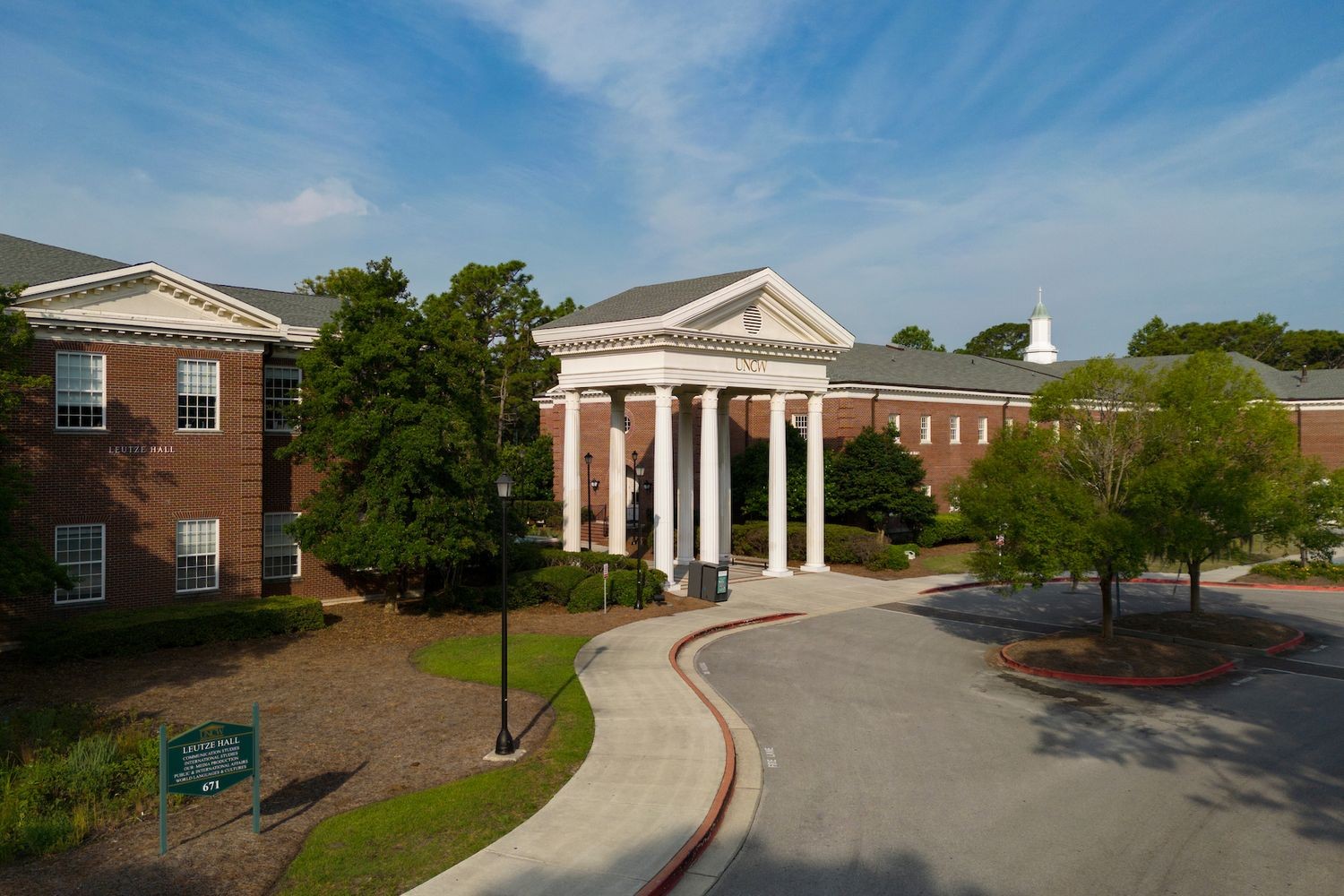 The Leutze columns at the entrance to campus