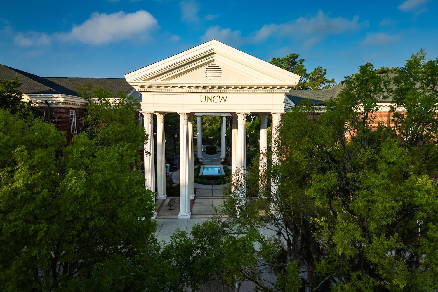 The Leutze columns at one of the entrances to campus