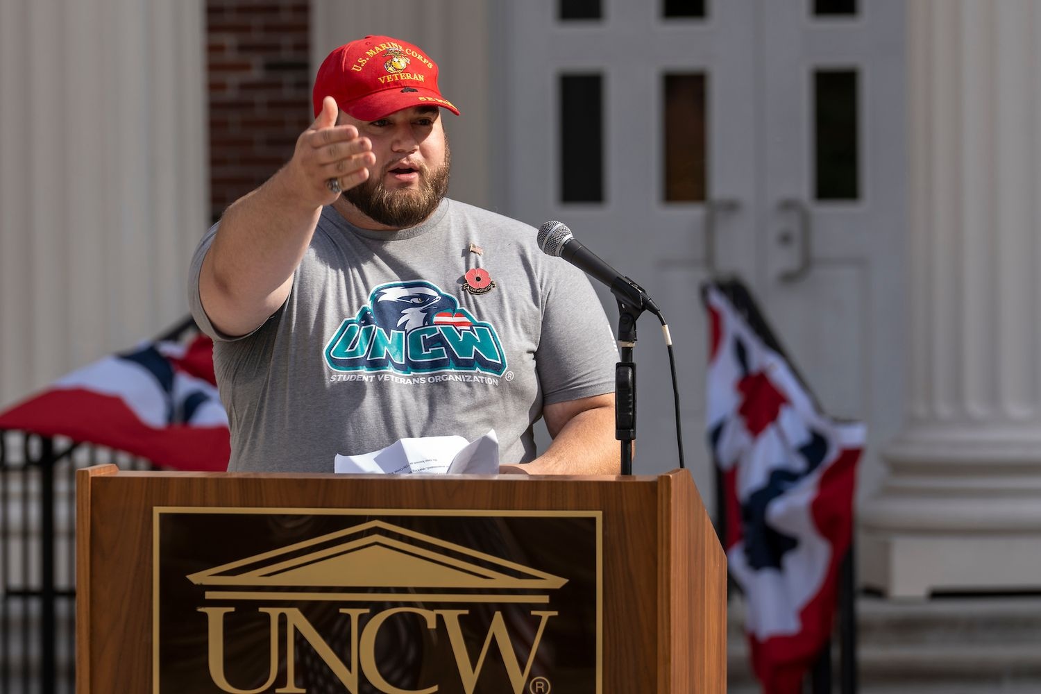 Man speaking at UNCW Veterans Day Celebration, 2023