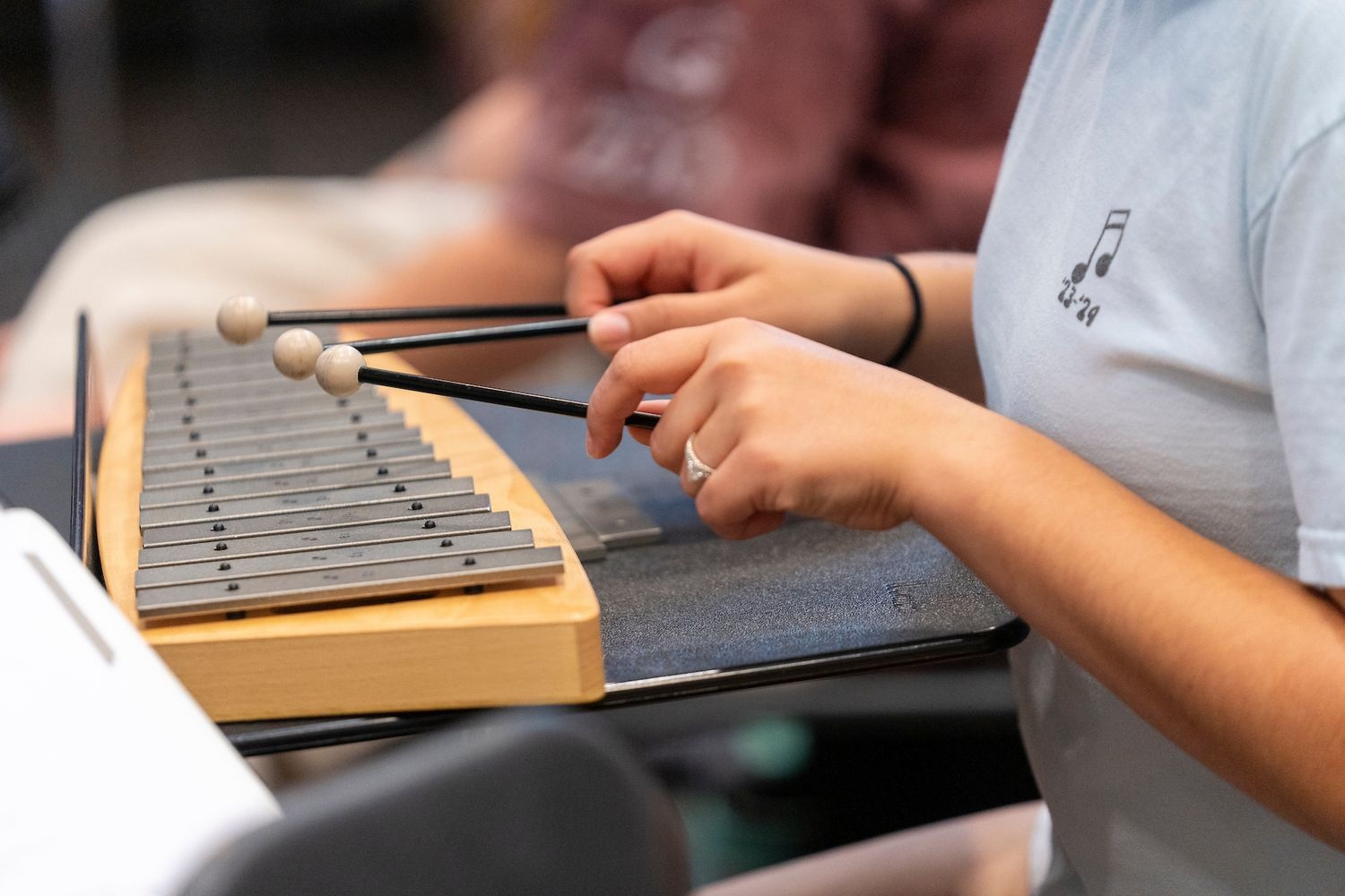 Person playing instrument while Participants took part in a variety of classes centered around the Orff Approach, a developmental approach used in music education. 
