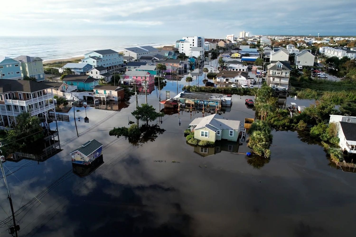 Aerial view of flooding in Carolina Beach