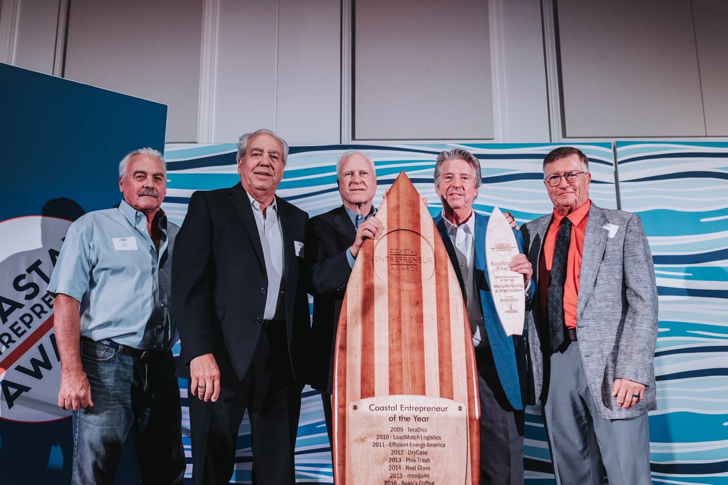 Koolbridge Energy was announced as the 2026 Coastal Entrepreneur of the Year. The company is awarded a wooden surfboard engraved with each year’s winner.
