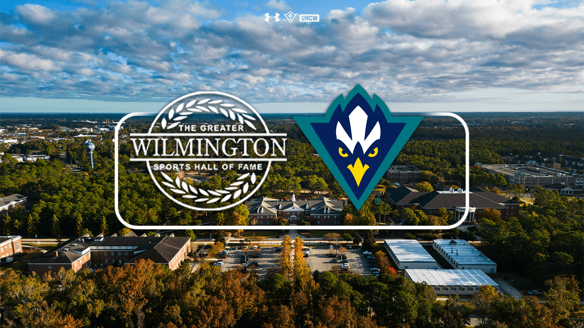 Image of the UNCW campus and the UNCW Athletics logo