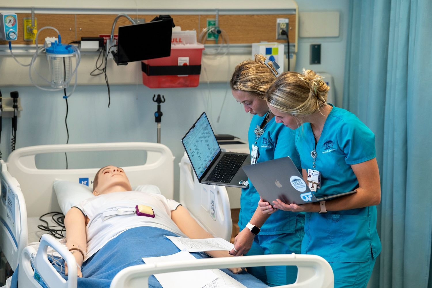 Nursing students in a lab