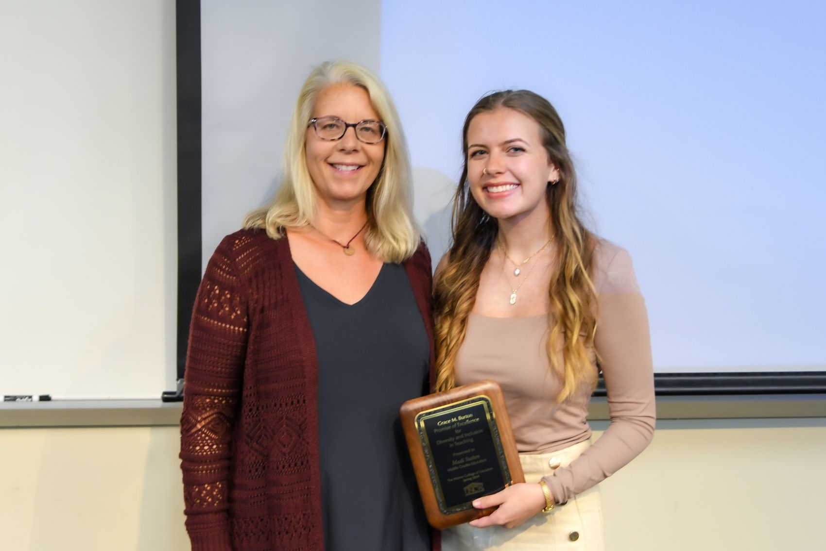 Madi Sutton ’24 is the recipient of the Grace M. Burton Promise of Excellence for Diversity and Inclusion in Teaching Award. Madi graduated in May with a degree in Middle Grades Education.