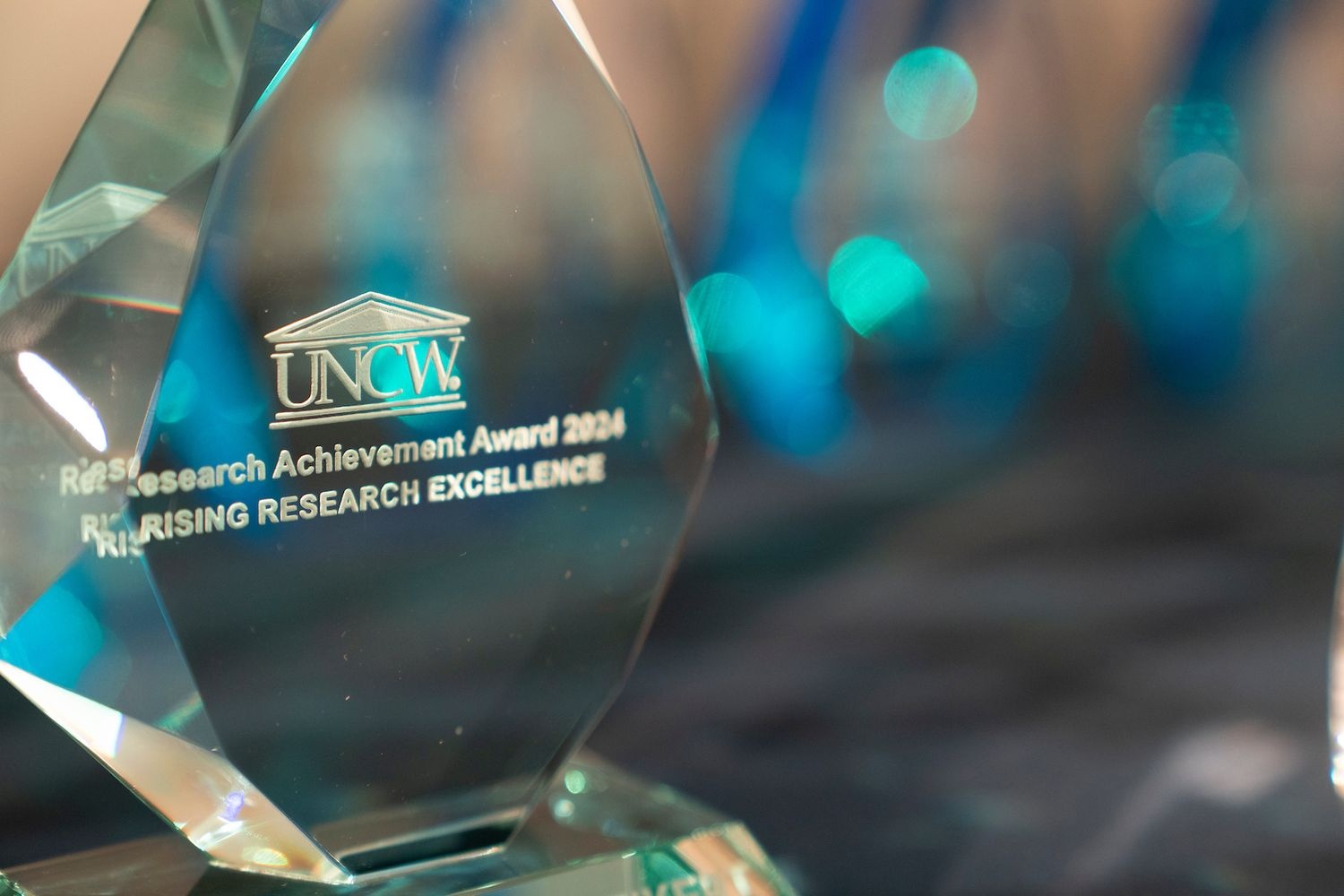 Closeup of the Rising Research Excellence Award. 