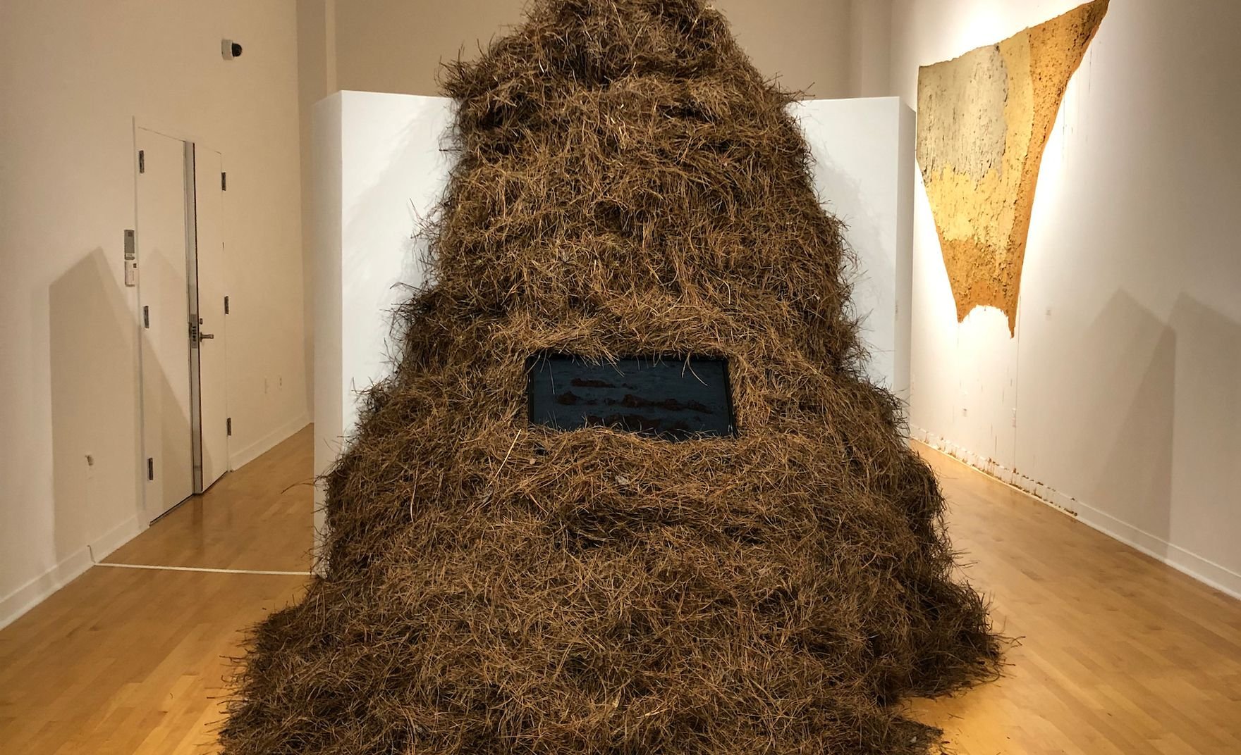 hay laying on ground in art gallery
