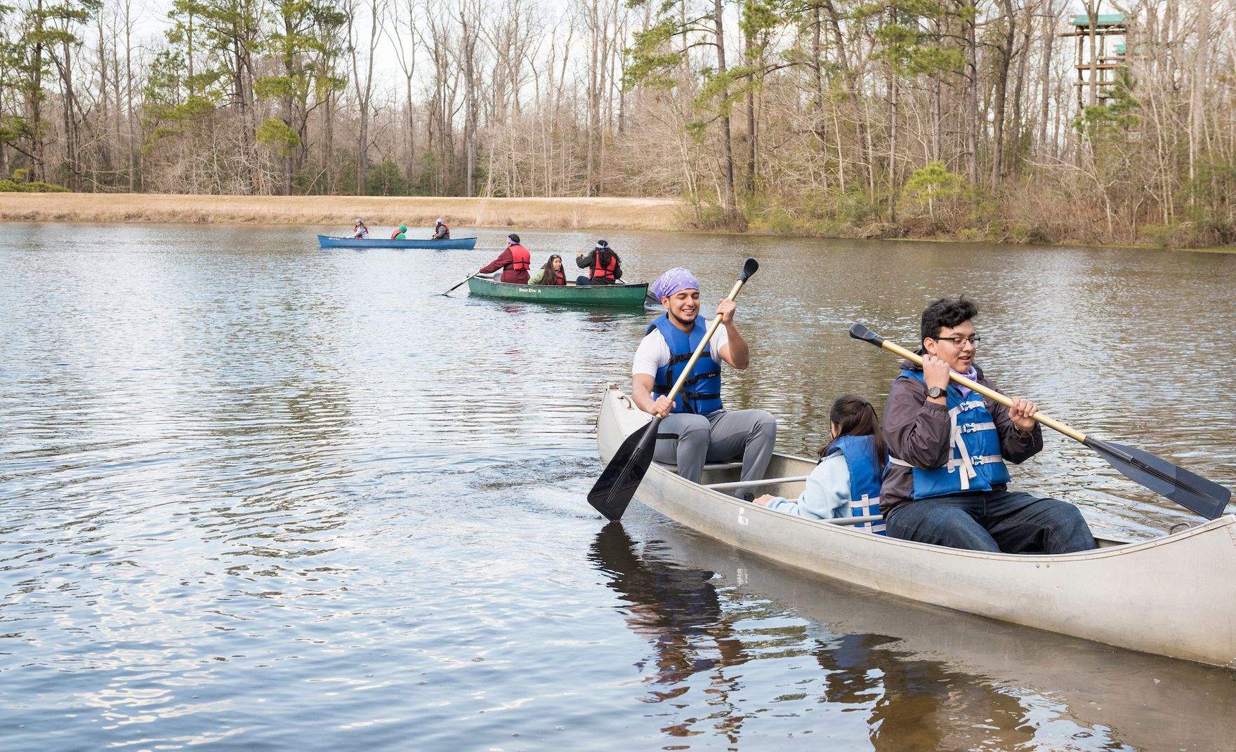 Students canoeing at camp Kirkwood
