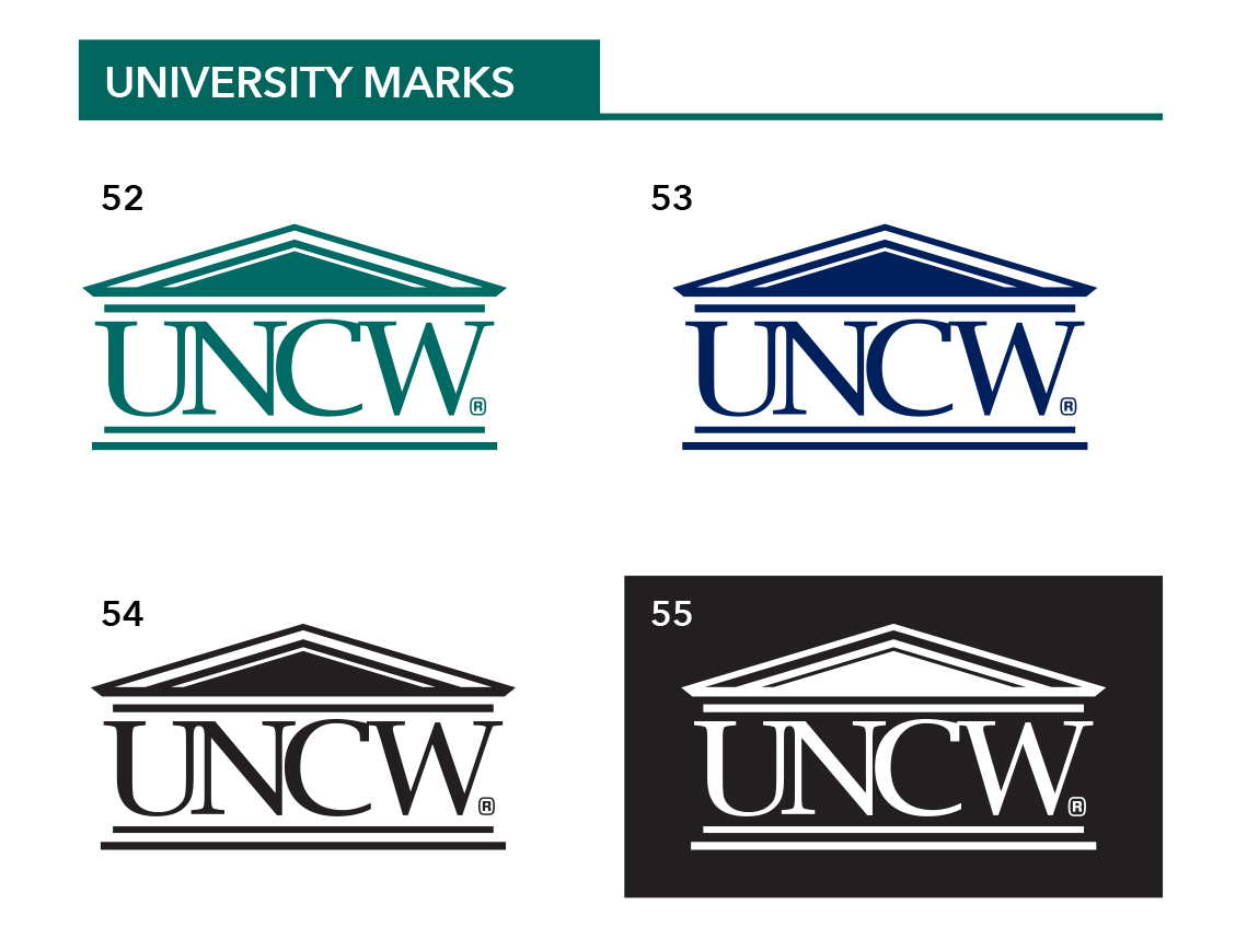 Below, you will find 4 options for the UNCW house logo that vary in color. If you need assistance with the options below, please contact us.